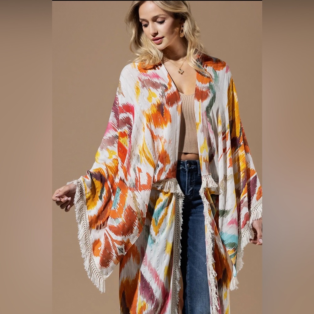 Malibu Sunset Boho Fringe Kimono - Picture 6 of 11